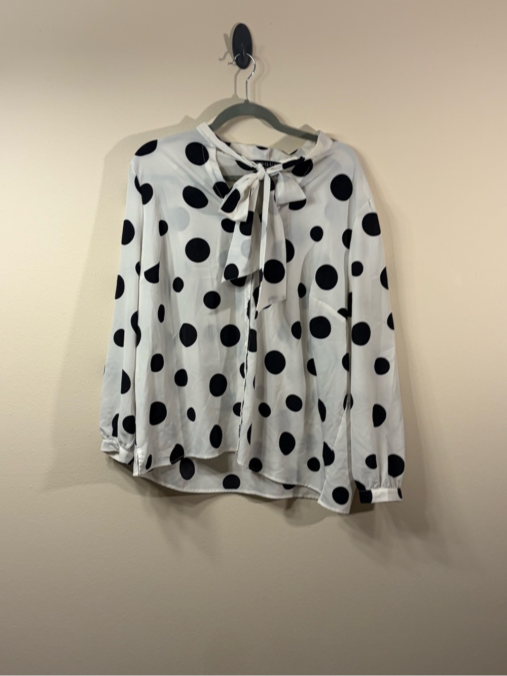 Eloquii White and Black Polka Dot Bow-Tie Blouse